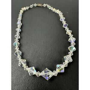 Vintage 1950s Aurora Borealis Crystal Bead Single Strand Necklace, 12 Inches